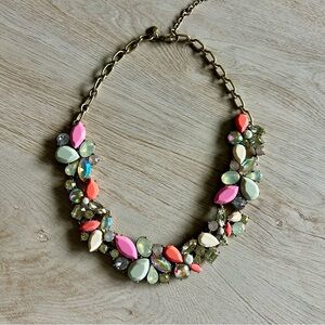 J. Crew Coral Pink Multicolor Gem Necklace